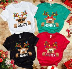 Family Deer Christmas Shirt, Christmas Family Shirts, Christmas Family Matching Shirt, Christmas Deer Shirt, Custom Christmas Deer Shirt. ✅ Please read description and check photos for more information! ⭐ How to place an order:  1) Select the size and color. 2) Select the quantity of shirts. 4) Add to Cart 👉 Shipping: 1-3 days. ✅ If you have any problem with your order, please contact me. I'm happy to help.  🌸 Care Instruction: Please wash inside out with warm water and don't put dryer, do not Deer Shirt, Reindeer Shirt, Deer Christmas, Family Christmas Shirts, Christmas Deer, Christmas Family, I'm Happy, Im Happy, Family Matching