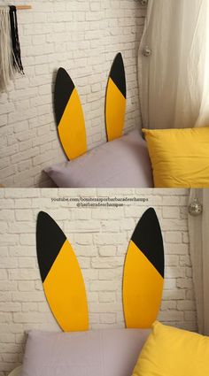 two pictures of pillows with different shapes and sizes, one is made to look like an animal's head