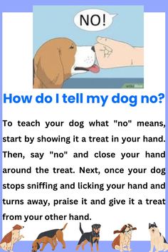 a poster with dogs saying how do i tell my dog no?