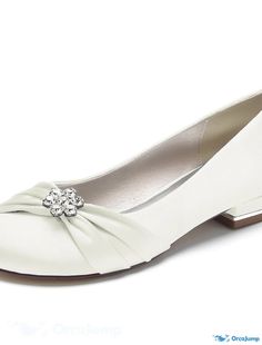 OrcaJump - Womens Wedding Dress Shoes Flat with Rhinestone Round Toe, Satin Loafers for Spring Wedding Party in Solid Colors (White Wedding Dress Shoes Flats, Spring Wedding Party, Spring Heels, Elegant Flats, Rhinestone Flats, Womens Wedding Dresses, Flat Dress Shoes, Wedding Dress Shoes, Womens Wedding Shoes