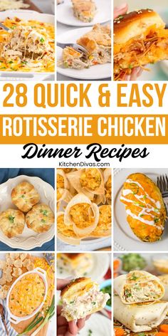 Transform store-bought rotisserie chicken into mouthwatering meals with these 28 quick and easy rotisserie chicken dinner recipes! Whether you’re craving hearty soups, cheesy chicken casseroles, or fresh chicken salads, this list has it all. These simple chicken recipes are time-saving and packed with flavor, perfect for busy families. 🍗✨ Save this recipe collection now and make meal planning a breeze! Rotisserie Chicken Appetizer Recipes, Cheesy Chicken Casserole, Chicken Salads, Chicken Casseroles