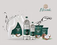 an advertisement for coconut oil and its products are shown in this image, with the words coconut oil next to it