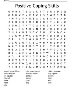 Positive Coping Skills Word Search - WordMint Coping Skills Worksheets, Group Counseling Activities, Art Therapy Directives, Recreation Therapy, Social Emotional Activities, Therapy Games