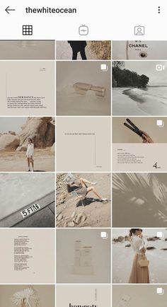 an iphone photo collage with the words white ocean and images of people in different places