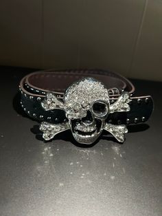 Rhinestone Skull Buckle Goth (30-36) (send belt size with order)  Skull & Bones Black Studded Belt Gothic Belt, Black Studded Belt, Rhinestone Skull, Skull Bones, Black Skull, Rhinestone Belt, Studded Belt, Black Skulls, Suspender Belt