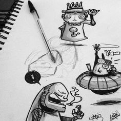 a pencil drawing of some cartoon characters