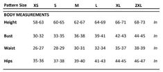 a table with numbers and measurements for different types of body measurements, including the height