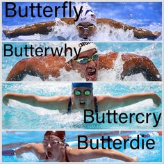 three swimmers in the water with words describing their swim abilities and how to use them