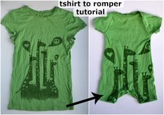 a green t - shirt with the words tshirt to romper on it