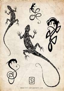 an image of lizards with different designs on their body and tail, in the style of chinese art