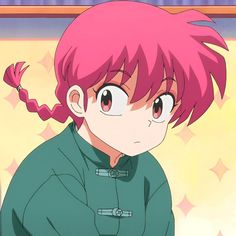 an anime character with pink hair and big eyes