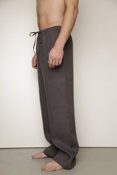 "Simple classical pajama trouser for men, with opened front fly, elastic and inserted tape at waist. On the picture model wears trouser made from grey - asphalt color linen. Trouser inside seam length - 33.5\" ( 85cm). If you need some other length or size - just provide your own measurements for me and I will make item specially for you. Linen is prewashed before sewing and should not shrink anymore. For this item I recommend handwashing program with gentle detergents and no bleachers, delicate Relaxed Fit Straight Leg Sleep Pants, Cotton Long Pants For Home, Pajama Pants Men, Trouser For Men, Mens Pajama Pants, Classic Pajamas, Linen Pajamas, Linen Men, Linen Loungewear