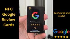 someone holding up a google review card in front of a door with the words google review cards on it