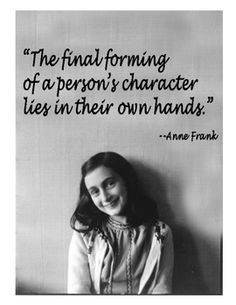 an image of a woman with a quote on her face and the words'the final forming of a person's character lies in their own hands