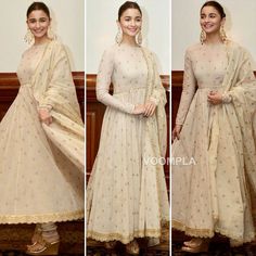 Ivory Anarkali Sabyasachi, Cream Colour Anarkali Dress, Cream Anarkali Dress, Off White Anarkali Suits Party Wear, Beige Anarkali Suits, Cream Kurta Woman, Onam Dress Anarkali, Beige Suits Women Indian, Offwhite Anarkali Churidar