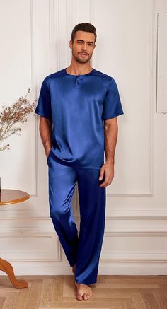 Experience ultimate luxury and comfort with our Men's Satin Silk Shirt & Pants Pajamas. Made from high-quality satin silk, this set will keep you cool and stylish all night long. The shirt features a classic button-up design and the pants have an elastic waistband for the perfect fit. Unwind in style with this must-have sleepwear set! Synthetic Fibre,soft,lightweight,fashionable.Not see through! 2 piece pajamas set includes short sleeve night shirt and long bottom.Button down pajamas are round n Button Down Pajamas, Winter Knit Hats, Men Summer, Sleepwear Sets, Silk Shorts, Pajamas Set, Satin Silk, Mens Fashion Summer, Green Satin