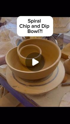 bowls are stacked on top of each other with the words spiral chip and dip bowl