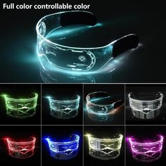 glowing glasses are shown in different colors