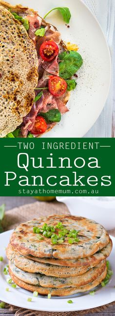 two ingredient quinoa pancakes on a white plate