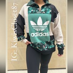 Teal Adidas One Of A Kind Reworked Sweatshirt. 3/4 Zip Sweatshirt Euc! No Holes, Stains Or Flaws. Please See Pictures For Approximate Measurements. Adidas, Patagonia, H&M Material Model Is A Size Medium. Can Fit Up To A M/L Green Adidas Long Sleeve Sweatshirt, Adidas Green Long Sleeve Sweatshirt, Green Long Sleeve Adidas Sweatshirt, Sporty Patchwork Top For Fall, Green Adidas Sweatshirt For Streetwear, Adidas Green Sweatshirt For Streetwear, Adidas Green Streetwear Sweatshirt, Adidas Tops With Graphic Print For Fall, Adidas Green Long Sleeve Top