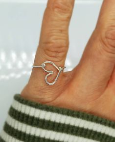 Argentium Fine Silver Ring. Tiny Heart Ring. Open Heart Ring. Rings For Women. Pinky Ring. Midi ring. Silver Thumb ring. Index Finger Ring. Wire Wrapped Jewelry. ▪︎▪︎▪︎▪︎▪︎▪︎▪︎▪︎ This Adorable Open Heart Ring is made in Argentium Fine Silver.  Simple, Yet Very Chic!  Wear this modern fine silver ring as a pinky ring, midi ring, or as a minimalistic thumb ring.  Beautiful rings to gift for your loved ones. Arrives wrapped, for your gifting needs.   Available in sizes 3-10 & 1/2 sizes.  Please sel Simple Heart Midi Rings, Simple Heart-shaped Stackable Rings As Gift, Simple Heart-shaped Stackable Rings For Gifts, Simple Heart Shaped Stackable Rings For Gifts, Simple Heart-shaped Midi Rings For Gift, Simple Heart-shaped Rings For Gifts, Simple Heart Shaped Rings For Gifts, Simple Heart-shaped Rings For Gift, Heart Shaped Stackable Rings For Valentine's Day