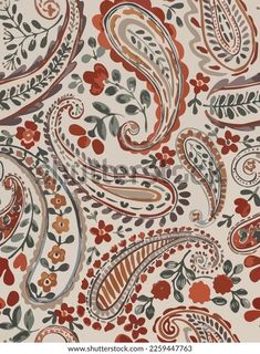 an old paisley print fabric with red and green flowers