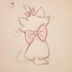 a drawing of a cat with a bow on its head