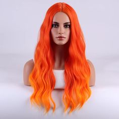 PRICES MAY VARY. -Color:Orange Ombre ,Weight: around 150g/set,please allow 10g in error . -Length: around 27",please allow 5cm/2" in error. -Cap Size：About 22 Inches with Adjustable Straps, 2 adjustable straps could help you adjust the wig cap size less or more for about 1-1.5 inches. -Heat safe: heat resistant up to 150c/302f,please make sue the heat setting below 150c. -Warm Reminder:Wig is personal for every buyers,please allow a little difference in color and length.for any question,please e Fire Wig, Orange Wig, Ombre Wig, Orange Ombre, Ombre Wigs, Long Curly, Wig Cap, Color Orange, The Heat