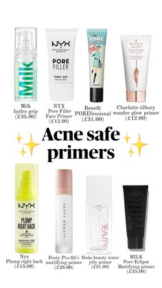 Acne safe primers #primer #beauty #glam #acnesafe #makeup Makeup Shuffles, Acne Safe Makeup, Safe Makeup, Acne Makeup, Makeup Order, Makeup List, Makeup Accesories, Makeup Help, Makeup Tut