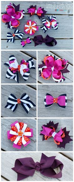 the instructions for how to make hair bows with ribbon and bow clippings on them