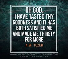 a quote that reads, oh god i have tasted thy goodness and it has both satisfied me and made me thirsty for more