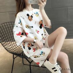 Lasaky - Cute and Sweet Cartoon Short-Sleeve Home Apparel Set - Thin and Lovely Pajamas, Two-Piece Set Cartoon Home, Suits Korean, Pajamas Women, Nightwear, Short Sets, Free Size, Outfit Sets, Pajama Set, Pajamas