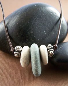 Michigan Rocks, Memory Necklace, Beach Stones Jewelry, Pebble Jewelry, Trio Necklace, Beach Pebbles, Eco Warrior, River Rocks, Rock Jewelry