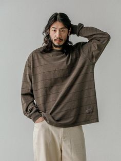 Composition : Cotton 100%Color : BrownCountry of Origin : KOREA Striped Long Sleeve Tee, Stripe Long Sleeve, Striped Long Sleeve, Long Sleeve Tee, Long Sleeve Tees, Composition, Top Outfits, Mens Outfits, The Originals