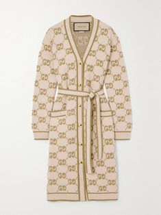 Gucci Cardigan, Jacquard Cardigan, Gucci Outfits, Beige Cardigan, Cardigan Long, Jacquard Knit, Cardigan Fashion, Knitwear Cardigan, Wool Cardigan