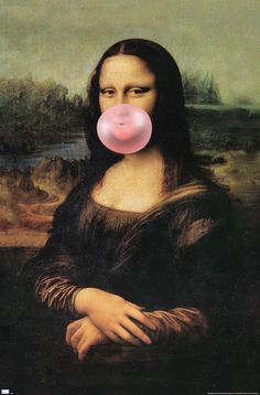 an image of a woman with a bubble gum in her mouth that looks like the monaine