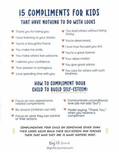 a poster with the words 15 compliments for kids that have nothing to do with looks