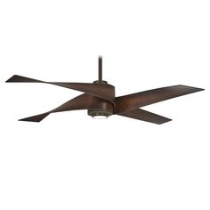 a ceiling fan that is on top of a white wall and has two blades attached to it