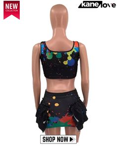 Summer Party Black Paints Strap Crop Top and Mini Skirt 2pc Set Summer Black Two-piece Crop Top, Black Two-piece Crop Top For Summer, Casual Multicolor Party Sets, Black Summer Party Sets, Black Party Sets For Summer, Fitted Multicolor Skirt Set For Party, Fitted Multicolor Mini Length Sets, Multicolor Fitted Mini Length Sets, Fitted Multicolor Mini-length Sets