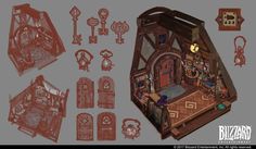 an image of a set of various items in the shape of a house with keys on it