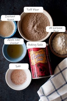 the ingredients for baking are shown in bowls