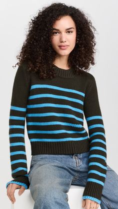 Marin Sweater, Parisian Blue, China Fashion, Knitwear Women, Stripes Pattern, Mock Neck, Sweater Outfits, Fabric Weights, Sweaters & Cardigans