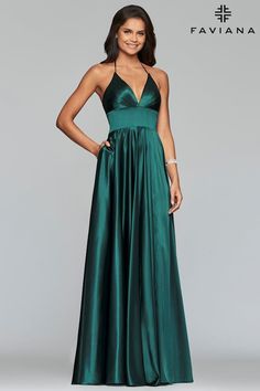 Faviana S10255. Charmeuse Long Chiffon Evening Dress, Long Jersey Dress, Faviana Prom Dresses, Faviana Dresses, Hot Prom Dress, Silver Cocktail Dress, Sleek Dress, Chiffon Evening Dresses