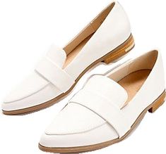 White Slip-on Tassel Loafers For Formal Occasions, Slip-on Loafers For Work, Casual Pointed Toe Dress Shoes For Spring, Formal Round Toe Slip-ons For Spring, Formal Spring Slip-ons With Round Toe, Formal Slip-ons With Round Toe For Spring, Spring Formal Slip-ons With Round Toe, Elegant Pointed Toe Slip-on Flats For Work, Flat Slip-ons With Brogue Detailing For Work