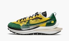 The sacai x Nike VaporWaffle “Tour Yellow” was part of a collection of debuting colorways of the design that combines elements of Nike’s modern Vaporfly and retro Air Pegasus '83 runners. A December 2020 release, the VaporWaffle in “Tour Yellow” follow’s sacai’s collaborative ethos with Nike that does everything in “twos.” Like the sacai x Nike LDWaffle from 2019, the VaporWaffle has two layered Swooshes on either side of its mesh mid-panel—in this case, one in Stadium Green leather and the othe Nike Sacai Vaporwaffle, Sacai Nike, Nike X Travis Scott, Nike Sacai, Nike Air Pegasus, Low Air Jordan 1, Jordan 8, Nike Pegasus, Dunks Nike