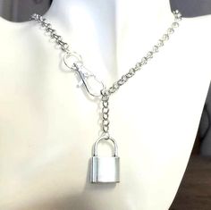 Silver Necklace With Lock As Gift, Silver Lock Necklace Gift, Silver Necklace With Lock Gift, Metal Chain Necklace With Lock For Gift, Silver Lock Chain Necklace As A Gift, Silver Chain Necklace With Lock For Gifting, Silver Chain Necklace With Lock For Gift, Lock Charm Necklace, Necklace Lock