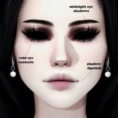 an image of a woman's face with the words midnight eye shadows and void eye contacts