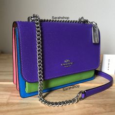 100% Authentic Coach C2860 Colorblock Klare Crossbody Sport Purple Multi And Silver Hardware **Brand New With Tags** Approximate Measurements: 8.5" (L) X 6" (H) X 3" (W) Chain Strap Can Be Worn As A Crossbody Or Shoulder Style Designer Purple Shoulder Bag With Removable Pouch, Coach Purple Evening Bag, Coach Purple Shoulder Bag For Evening, Designer Purple Crossbody Shoulder Bag, Designer Purple Crossbody Bag, Designer Coach Bag In Purple, Coach Rectangular Purple Shoulder Bag, Coach Purple Rectangular Shoulder Bag, Rectangular Purple Coach Shoulder Bag