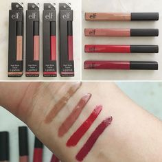 ELF - Highshine Liquid Lipstick Elf Lipstick, Liquid Lipstick Swatches, Lipgloss Swatches, Skincare Diy, Vegan Lipstick, Lipstick Liquid, Grey Makeup, Elf Cosmetics