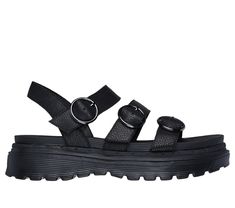 Step in retro vibes and sunny-weather comfort with Skechers Jammers-Lite - Poppin' 2.0. This fashion sandal features a leather upper with adjustable buckle strap closures, a cushioned Luxe Foam footbed, and a heritage styled outsole. | Skechers Women's Jammers-Lite - Poppin' 2.0 Sandals | Medium Width | Luxe Foam cushioned comfort footbed | Leather upper with adjustable strap closures | Jammers heritage chunky platform midsole and outsole | 1 3/4-inch heel height | Skechers Skechers Jammers, Sunny Weather, Wide Shoes, Heritage Fashion, Skechers Women, Chunky Platform, Lace Up Sandals, 4 Inch Heels, Athletic Sneakers